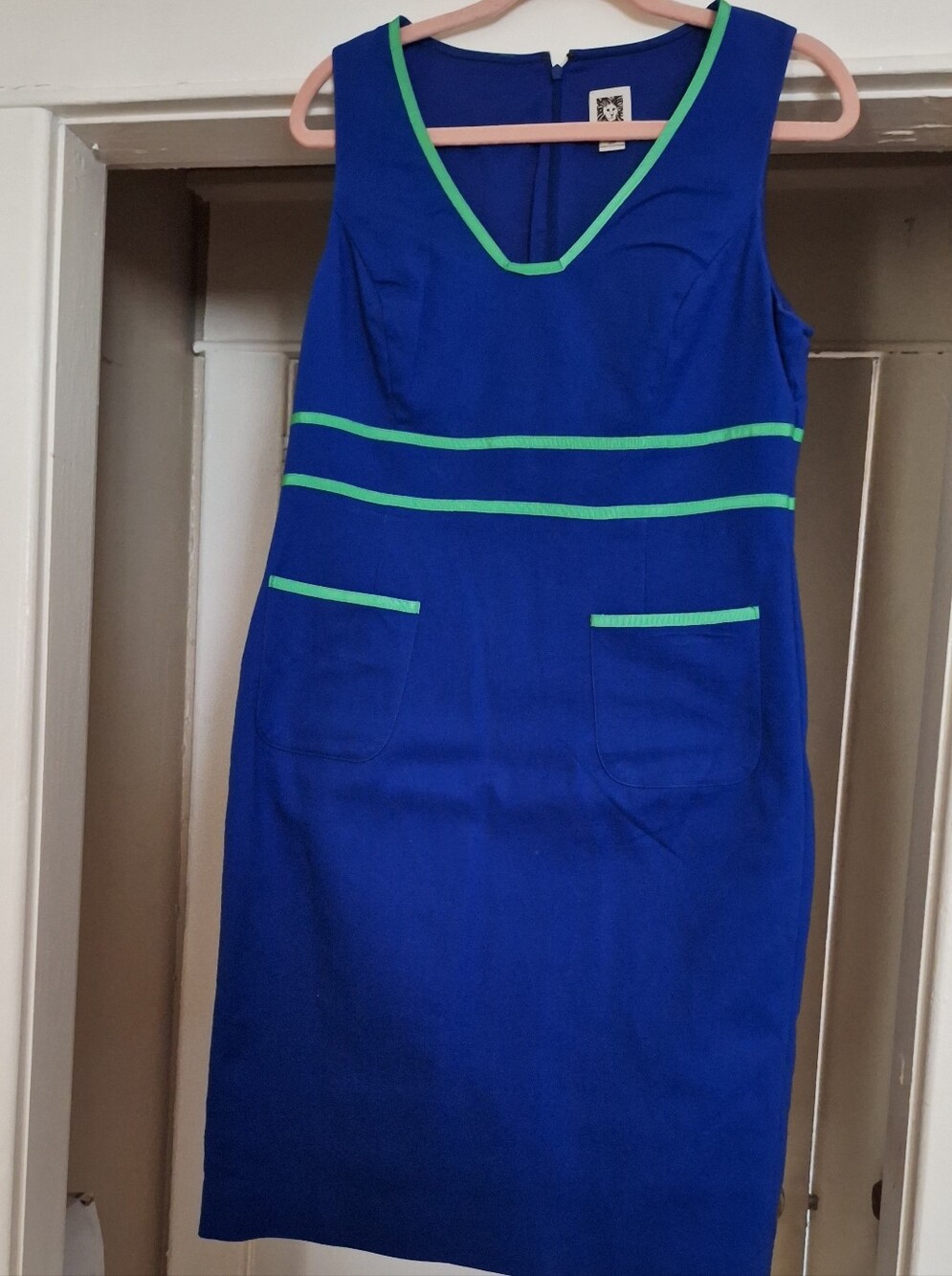Anne Klein Royal Blue Sheath Dress with Green Trim